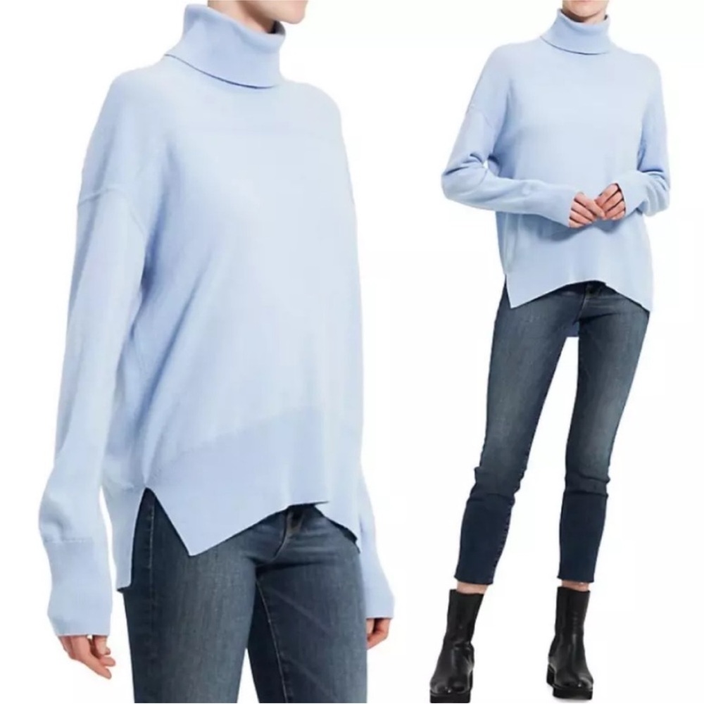 Theory Karenia Turtleneck Cashmere Sweater Blue Small